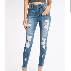 KanCan High Rise Button Fly Distressed Skinny (KC7310M)